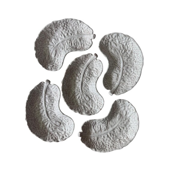 Vintage Ed Langbein Cabbage Leaf Bowls: Majolica Salad Set, Italy - Picture 3 of 5